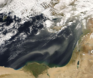 NASA MODIS Image of the Day: December 1, 2008 – Dust over the Eastern Mediterranean Sea