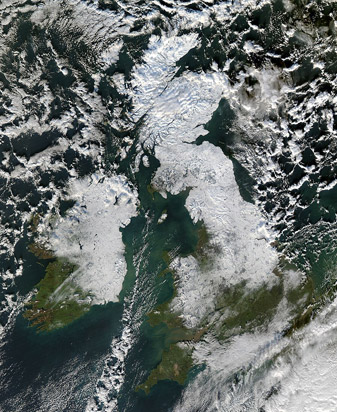 NASA MODIS Image of the Day: December 12, 2010 – Snow in Great Britain and Ireland