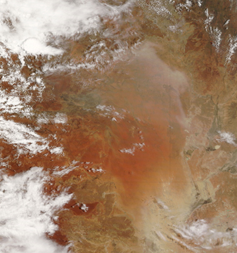 NASA MODIS Image of the Day: December 27, 2007 – Simpson Desert Dust Storm