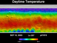 Orbit 21815 daytime surface temperature map