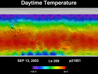 Orbit 21851 daytime surface temperature map