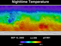 Orbit 21851 nighttime surface temperature map