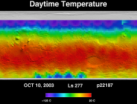 Orbit 22187daytime surface temperature map