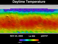 Orbit 22727daytime surface temperature map