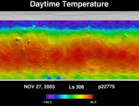 Orbit 22775daytime surface temperature map