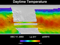 Orbit 23015daytime surface temperature map