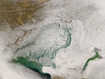 NASA MODIS Image of the Day: March 1, 2007 – Ice in the Northern Caspian Sea