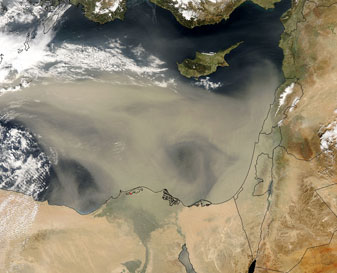 NASA MODIS Image of the Day: March 2, 2007 – Dust Storm over the Mediterranean Sea