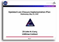 NASA Updated Crew Exploration Vehicle Lien Closure Implementation Plan, May 23, 2007