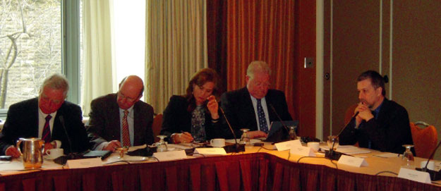 From left to right at the Montreal Roundtable: David Emerson, Review Head, Jacques Roy, Sandra Pupatello and Jim Quick, Advisory Council Members and, Sylvain Cofsky, GARDN's Executive Director.