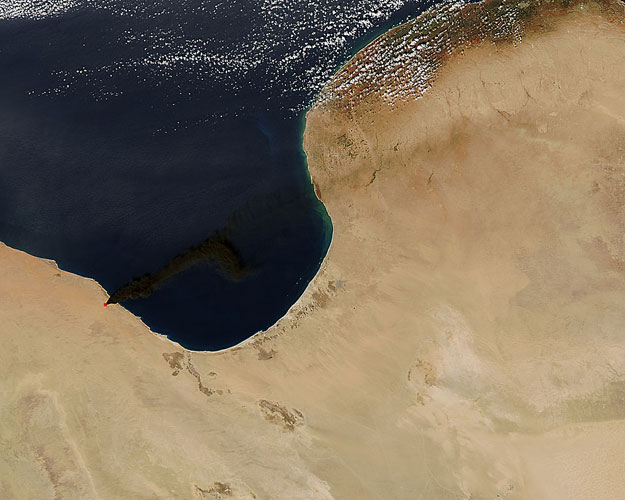 Black Smoke Plume From Oil Refinery Fire in Libya Spotted From Orbit